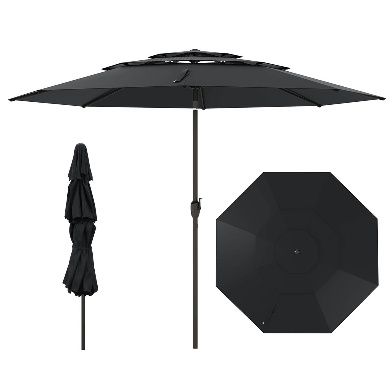 Costway 10 ft 3-tier Vented Patio Umbrella Large Market Table Umbrella Outdoor Sun Shade Brown/Turquoise/Navy/Beige/Gray/Red/Black